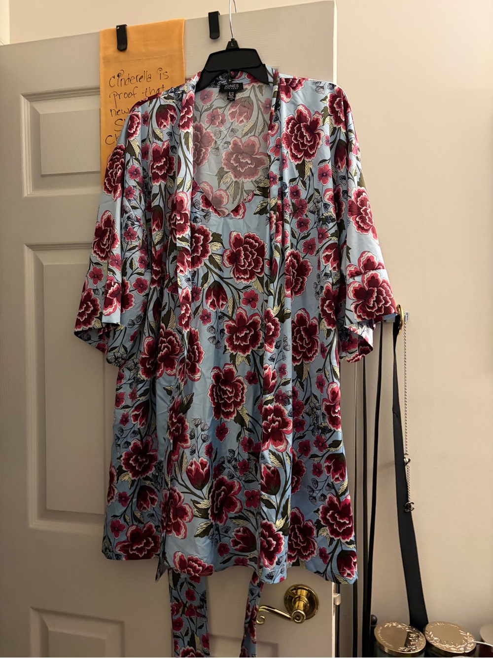 Jones New York Blue Satin Floral Robe and Chemise Set